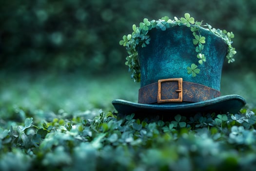 St. Patrick's Day Celebration Leprechaun Hat in Lush Clover Field - Perfect for Festive Design and Decor photo