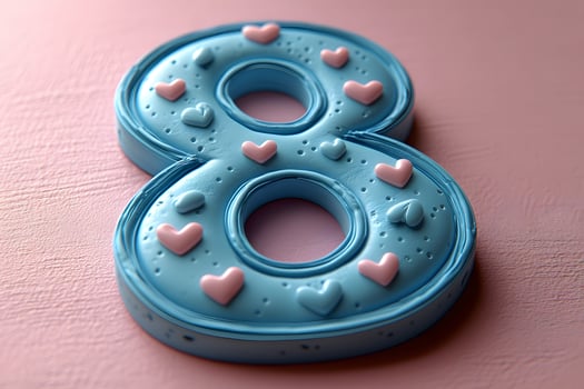 Blue Number Eight with Heart Decorations for Celebratory Events and Design Projects photo