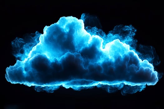 Blue glowing cloud formation with ethereal light effects, creating a mystical atmosphere against a dark background, symbolizing creativity and imagination in digital art photo