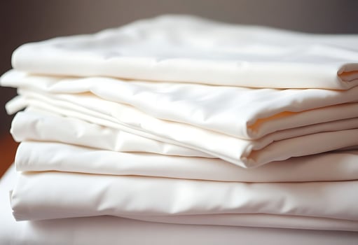 stack of white sheets sitting on top of a wooden table photo