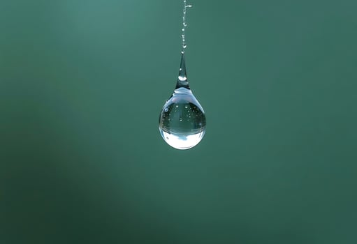 drop of water hanging from a green surface photo