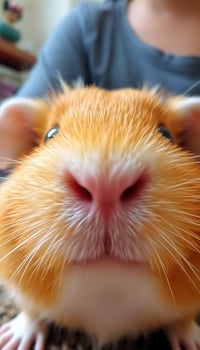 close up of a hamster with a person in the background photo