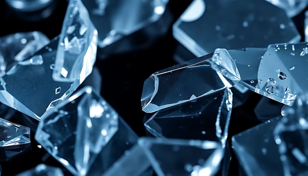 A close up of broken glass on a black surface photo