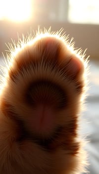 A close up of a cat's paw with the sun shining through photo