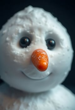 close up of a snowman's face and nose photo