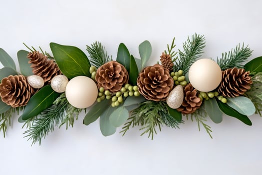Christmas garland with pine cones, ornaments, and greenery creating festive decoration photo