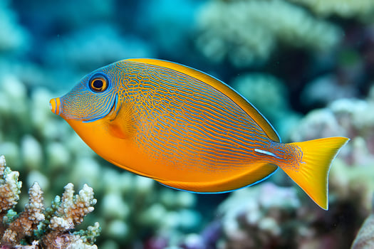 Orange spot surgeonfish swimming in the coral reef photo