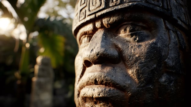 Majestic olmec head sculpting conveying ancient history and culture photo