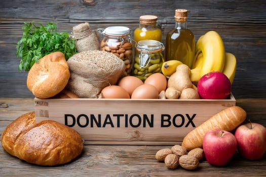 Donation box full of groceries for people in need photo