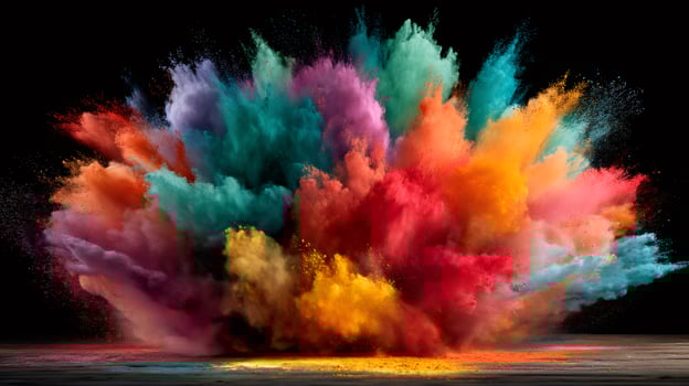 Colorful powder exploding, creating a vibrant holi festival celebration on black background photo