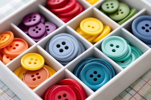 Colorful sewing buttons sorted by colors in white organizer photo
