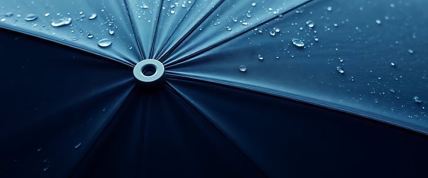 A close up of a blue umbrella with water droplets on it photo