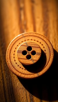 A wooden button with three holes on it photo