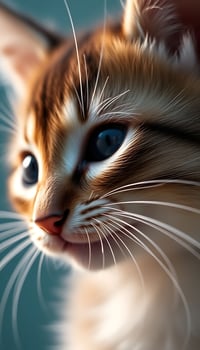 close up of a kitten's face with blue eyes photo