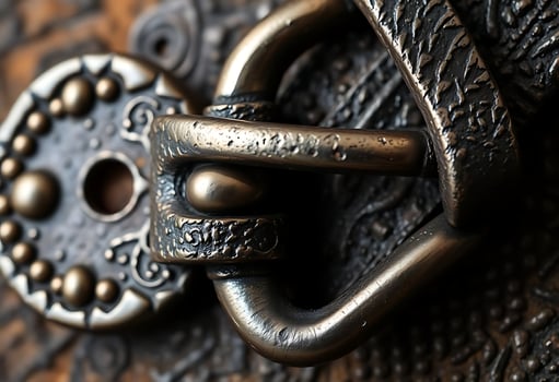 close up of a metal lock on a door photo