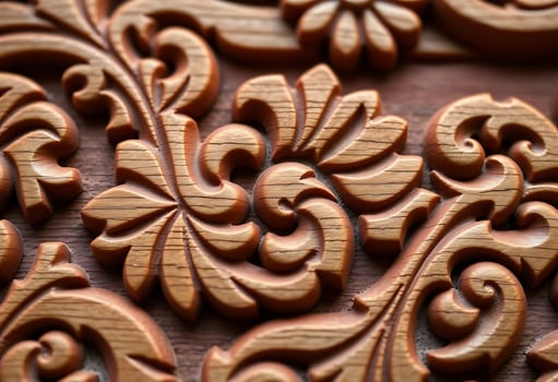 Close up of a wooden carving with intricate designs photo