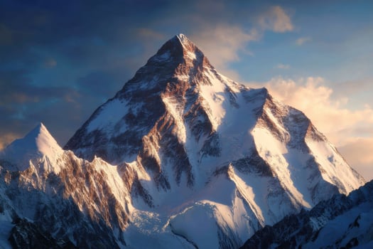 Majestic Mountain Peak Covered in Snow and Ice Under Beautiful Cloudy Blue Sky photo