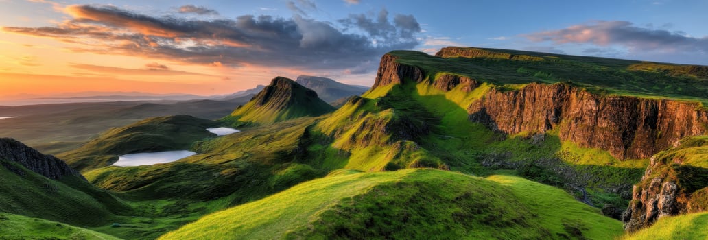 Dramatic Landscape with Rolling Hills and Clouds at Dawn or Dusk Sky photo