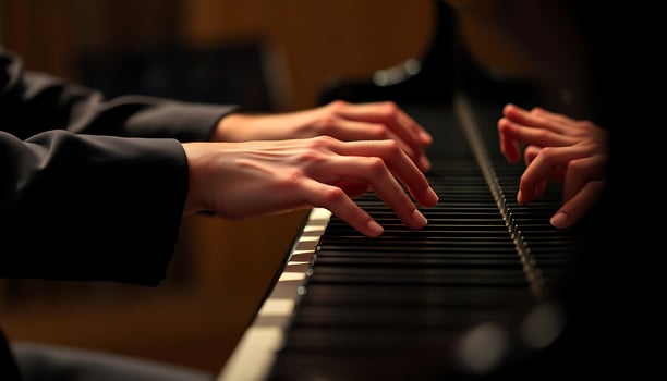 A person in a suit is playing the piano photo
