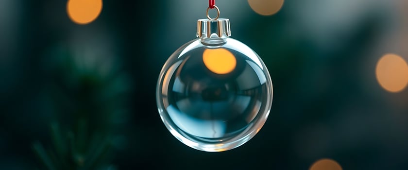 A glass ornament hanging from a tree photo