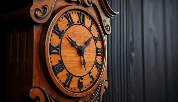 wooden clock with roman numerals on it photo