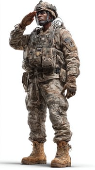 Soldier in military uniform saluting with pride during a ceremonial event in a training facility photo