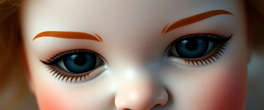 close up of a doll's face with long eyelashes photo
