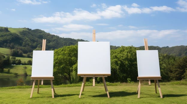 picturesque wooden easel with white canvas photo