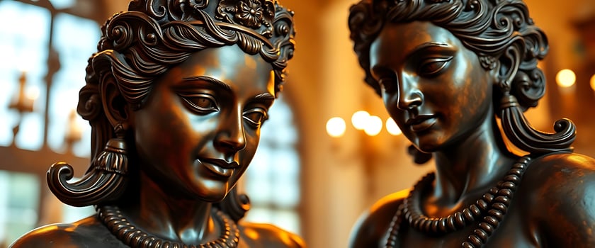 close up of a statue of two women photo