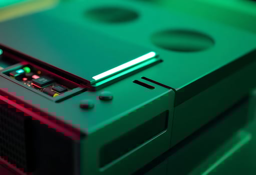 close up of a green and red electronic device photo