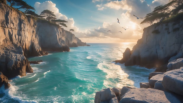 Coastal Cliff Scenery with Ocean Waves and Sky photo
