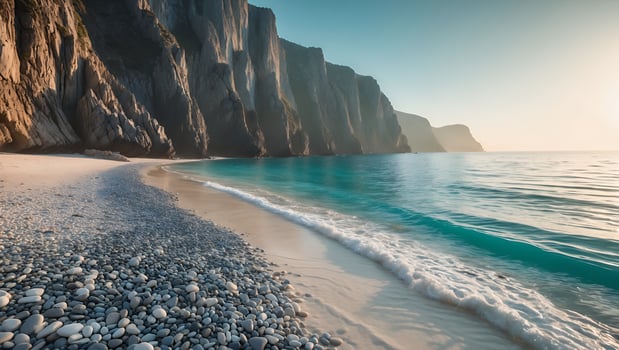 Idyllic Beach Scene with Cliffs and Clear Turquoise Water photo
