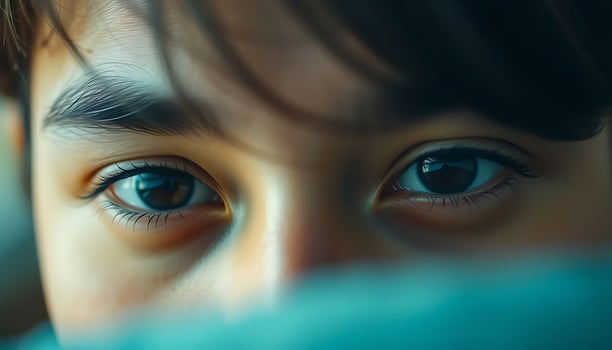 A close up of a young boy's eyes photo