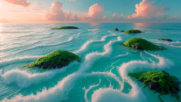 Ocean Wave with Green Island and Cloud photo