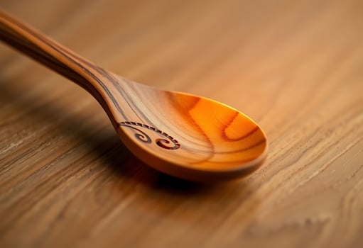 A wooden spoon with a carved design on it photo