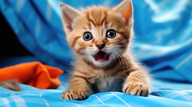 kitten cat blue background photo