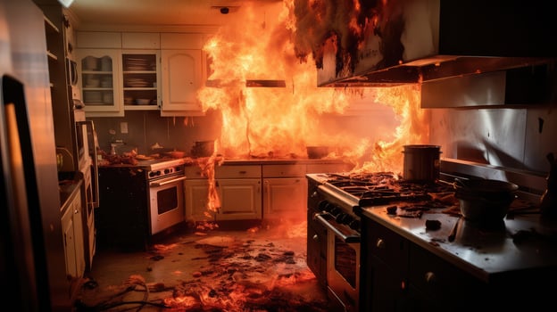 dramatic house fire kitchen photo