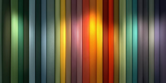 Colorful wooden planks arranged vertically in a well-lit interior space photo