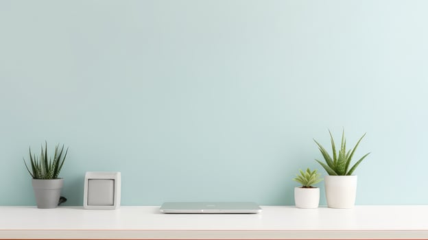sleek blue desk top view photo