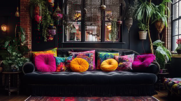 eclectic black velvet fabric sofa photo