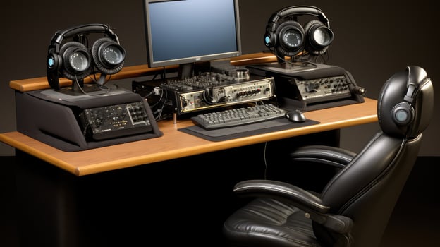 monitors headset desk photo