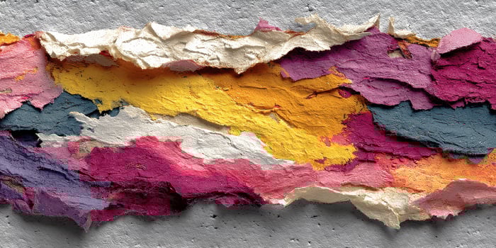Colorful layers of torn paper creating an artistic texture on a textured surface photo