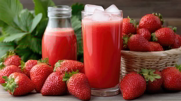 Strawberry juice with ice cubes photo
