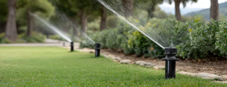 A sprinkler is spraying water on a grassy area photo