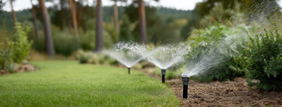 A sprinkler is spraying water on a lawn photo