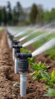 Water sprinklers spraying water on a field photo