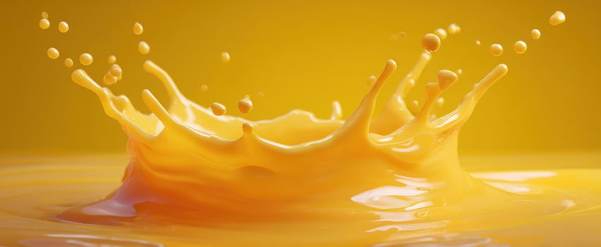 The vibrant splash of yellow liquid creating dynamic fluid droplets. photo