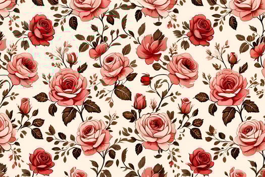 Flowers Background Seamless Vintage Floral Pattern Watercolor Roses and Leaves Background Design photo