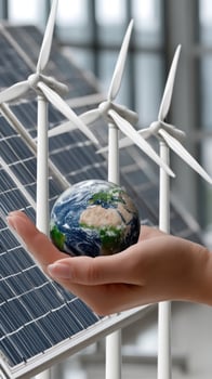Solar energy and wind turbines concept photo