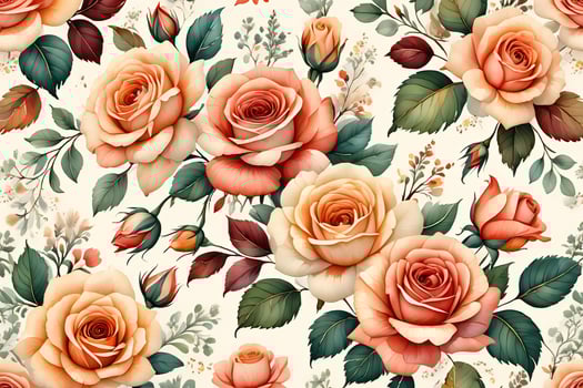 Flowers Background Elegant Peach and Coral Roses Seamless Pattern Romantic Floral Textile Design Vintage Botanical photo